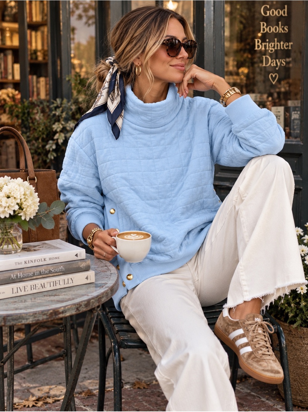 Tuckernuck Pale Blue Quilted Mock Neck Snap Trim Pullover - NWT - XXL